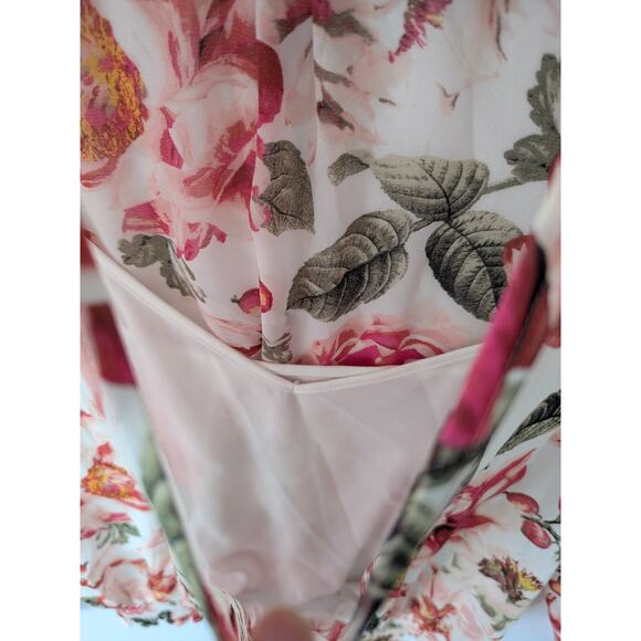 WHBM Womens Pink Garden Floral Sheer Long Balloon Sleeves Top XS Attached Cami - Picture 5 of 9